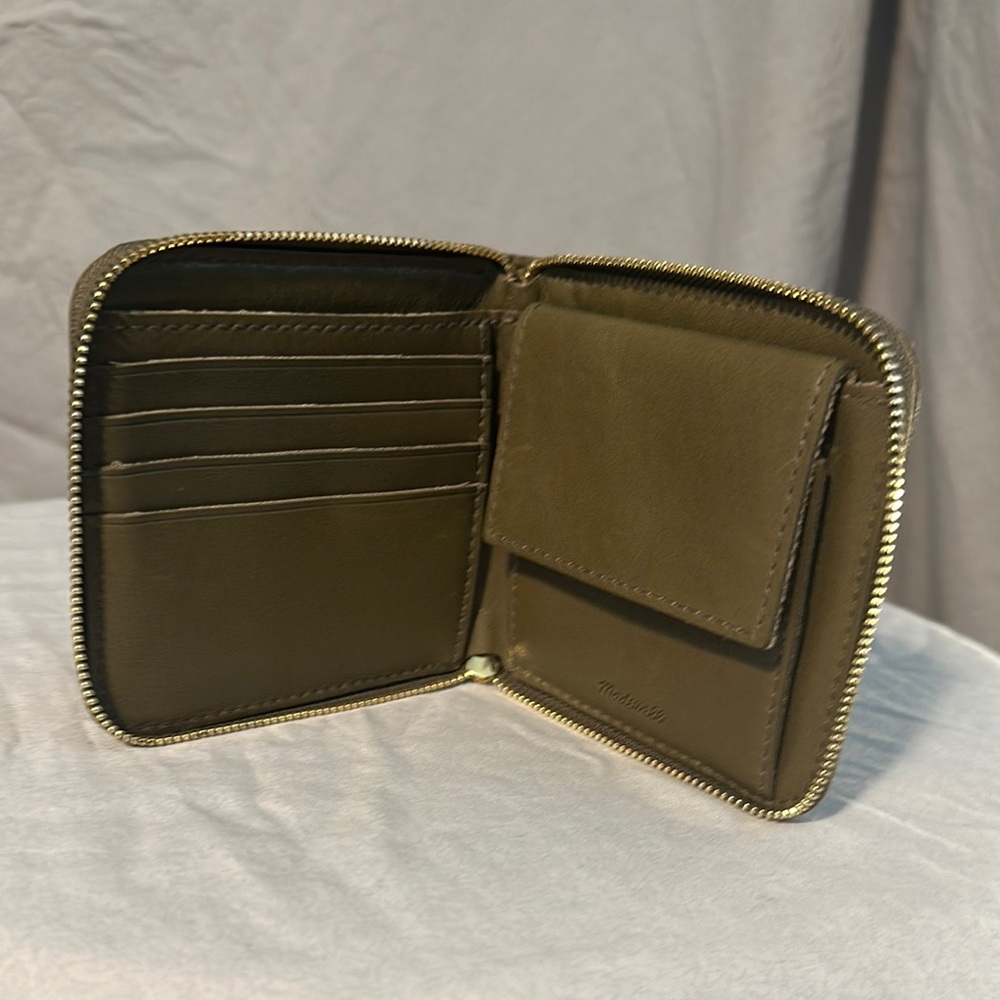 Madewell Olive Green Zip-Around Leather Wallet